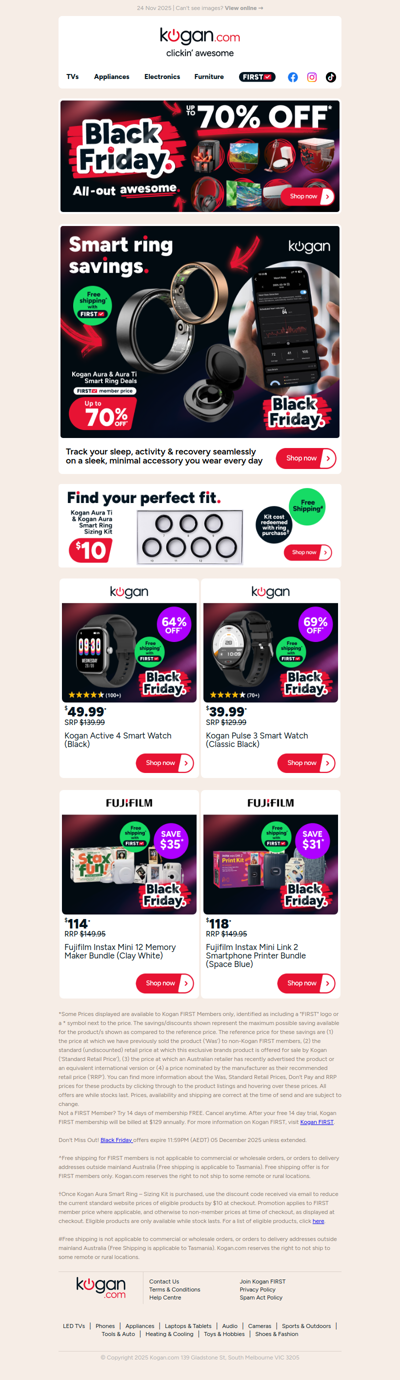 Up to 70% OFF Kogan Smart Rings in our Black Friday Sale!