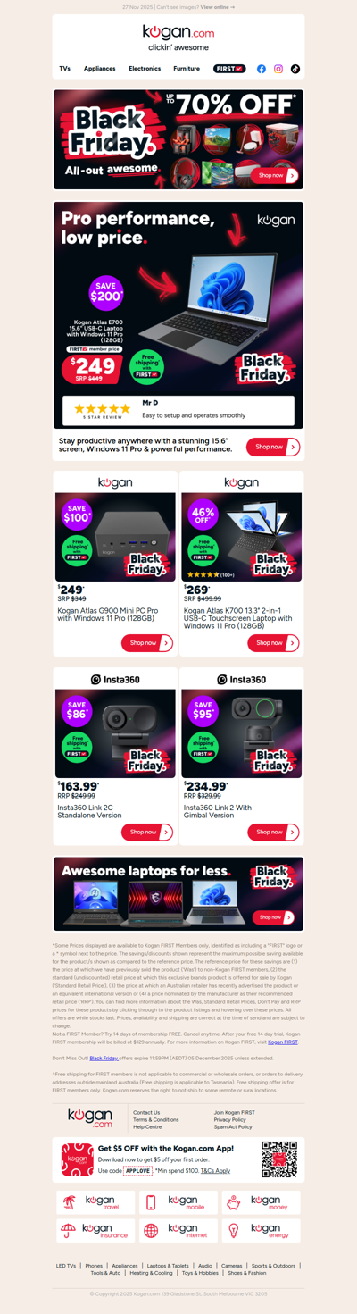 🤯 Only $249 for a Kogan Laptop? $200 OFF standard retail price in Black Friday!