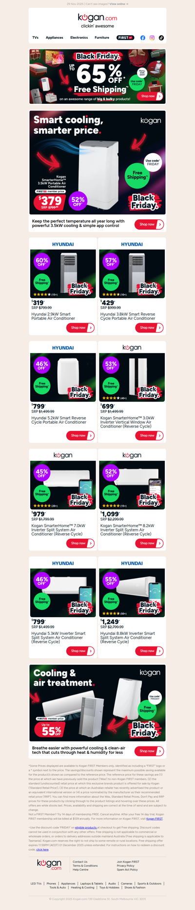 Up to 55% OFF + Free Shipping on air conditioners in our Black Friday Sale!