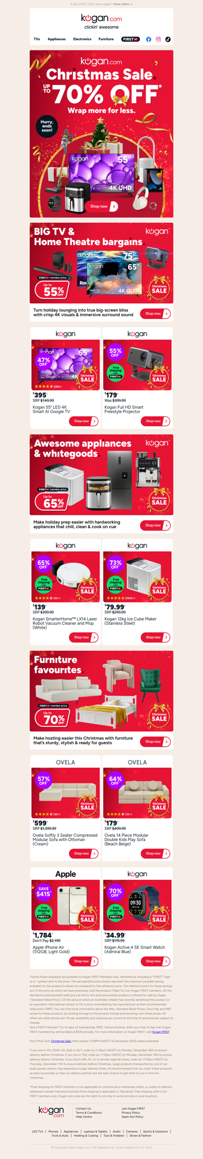 Up to 70% OFF TVs, Tech, Furniture & more in our Christmas Sale🎄