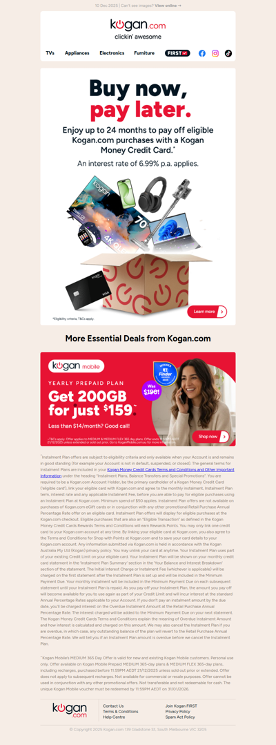 Buy now, pay later on TVs, appliances and more at Kogan.com!