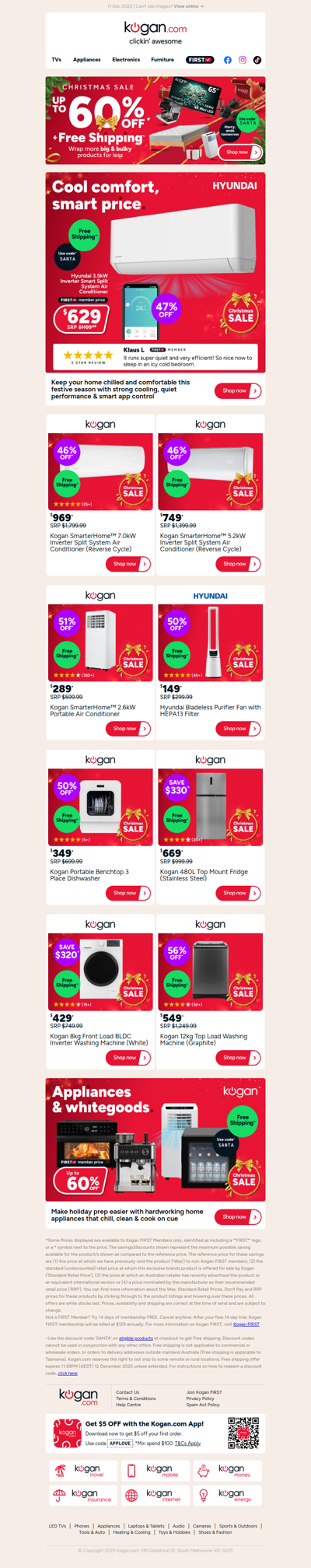 Up to 60% OFF + FREE shipping on selected cooling & whitegoods in our Christmas Sale!