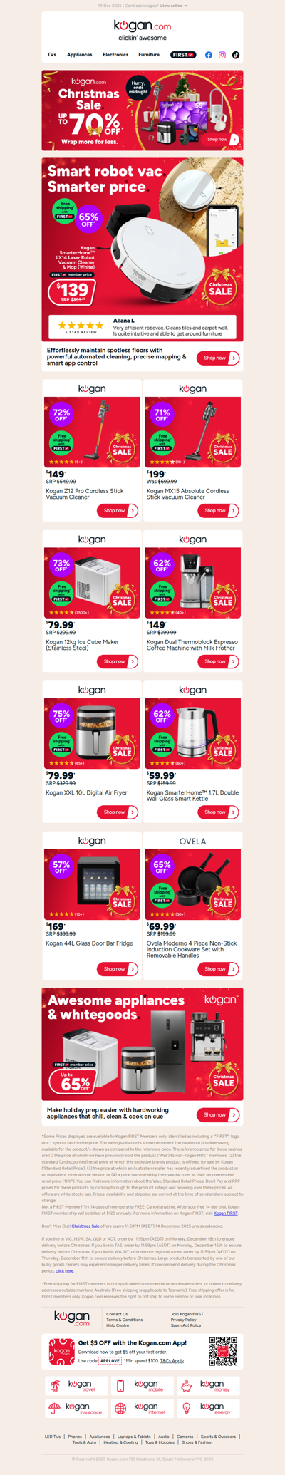 HURRY, ENDS MIDNIGHT 🎁 Up to 65% OFF appliances & whitegoods in our Christmas Sale