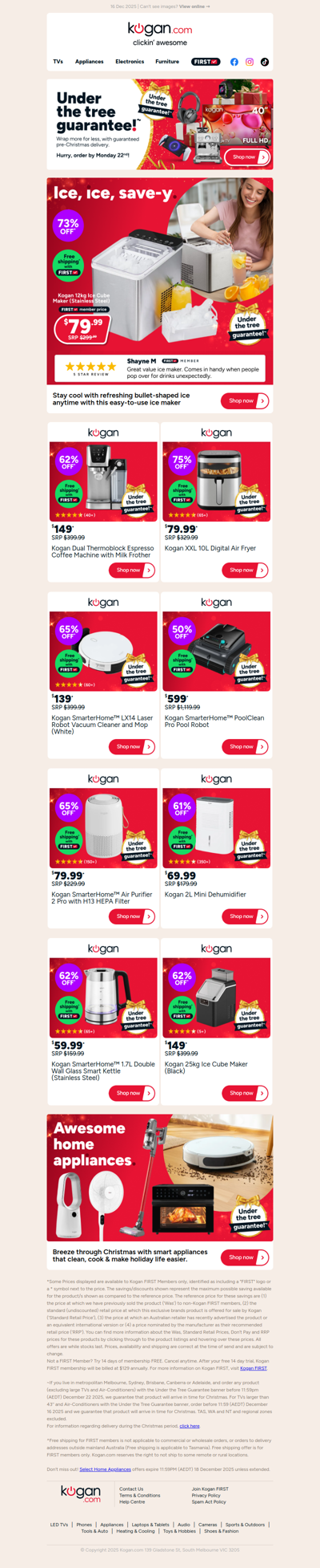 Kogan 12kg Ice Cube Maker ONLY $79.99 + free shipping (73% OFF standard retail price)