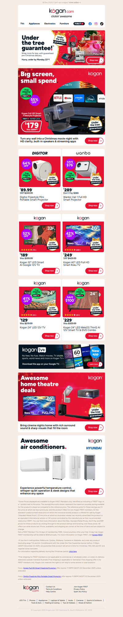 ONLY $179 💥 Kogan Smart Freestyle Projector with Netflix, Disney and more + free shipping (55% OFF)