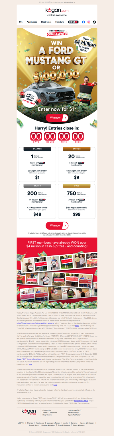 Xasd! 🚨FINAL HOURS to WIN a Mustang GT or $100K  - ENDS TOMORROW!