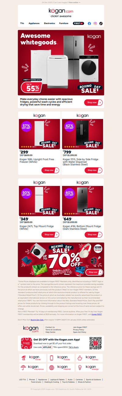 Up to 55% OFF awesome whitegoods in our Boxing Day Sale 🔥