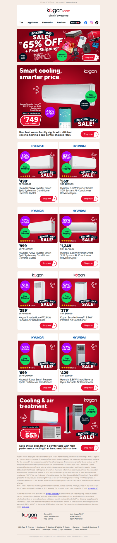 Kogan 5.2kW Split System Air Conditioner NOW $749 + free shipping (46% OFF standard retail price)