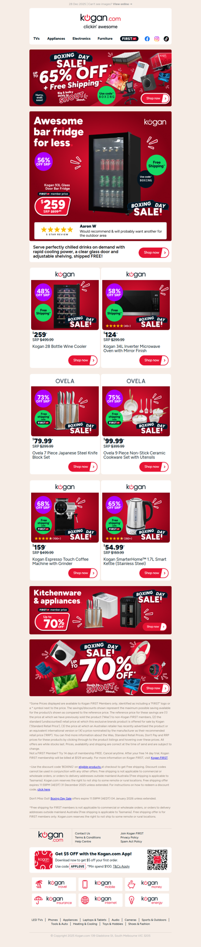 Up to 70% OFF kitchenware & appliances in our Boxing Day Sale!