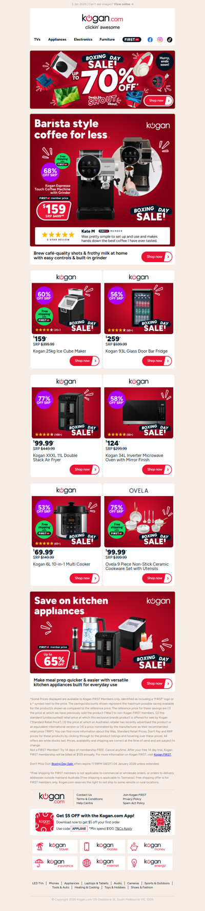 Boxing Day deal ☕ Kogan Coffee Machine with Grinder ONLY $159 + free shipping (68% OFF standard retail price)