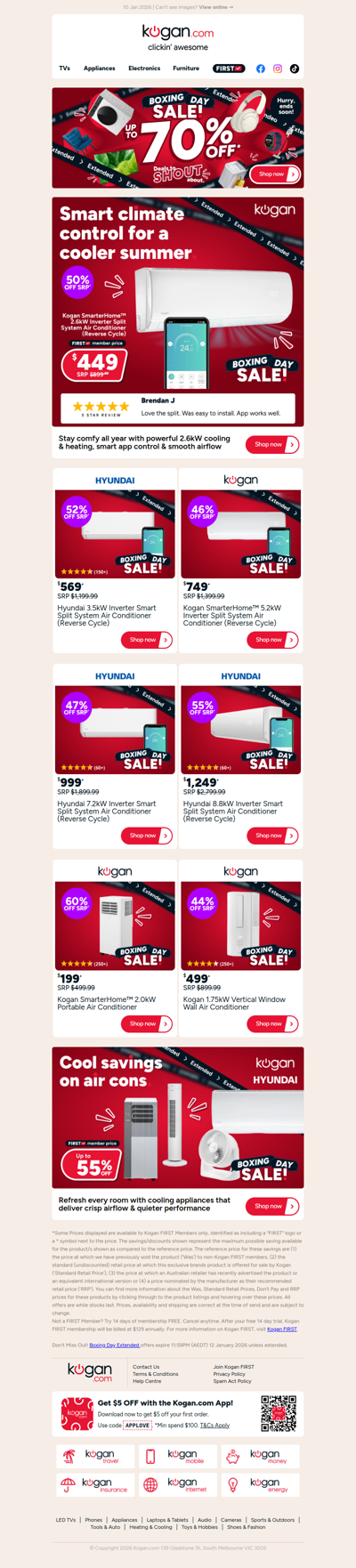 Boxing Day deal 🔥 2.6kW Split System Air Con ONLY $449 (50% OFF standard retail price)