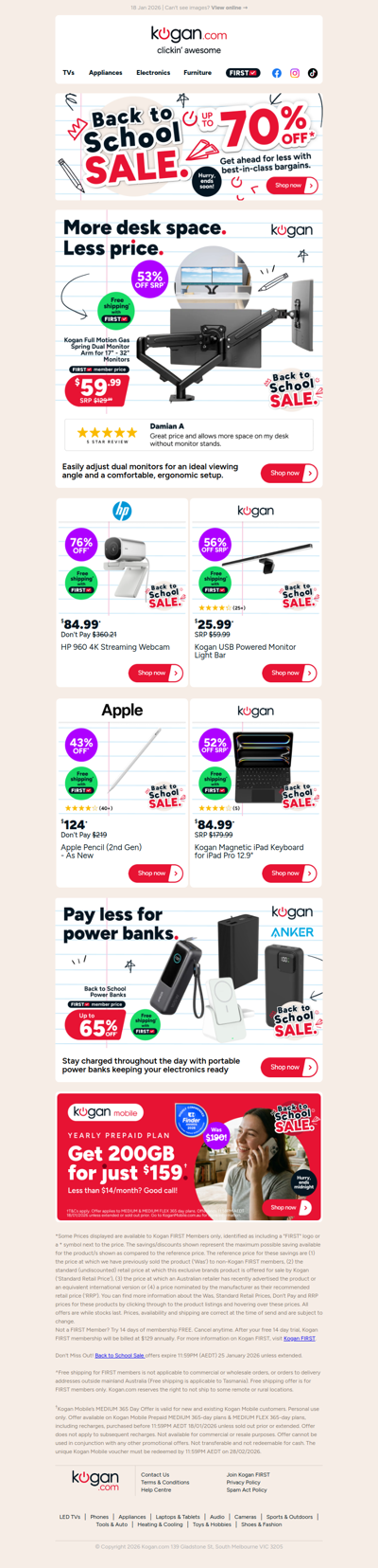 Kogan Dual Monitor Arm ONLY $59.99 + free shipping (That's 53% OFF standard retail price)
