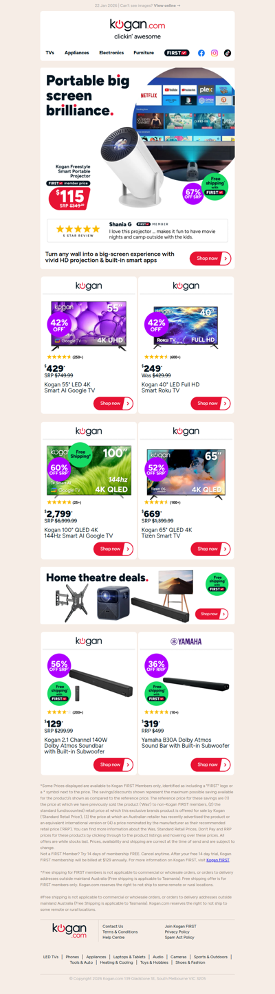 ONLY $115 Kogan Smart Portable Projector 🔥 with Netflix (67% OFF standard retail price)