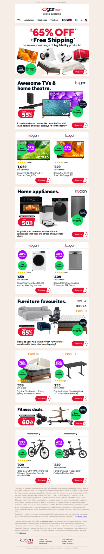 Hurry, Ends Midnight 🚨 Up to 65% OFF + Free Shipping on TVs, Appliances, Furniture & More!