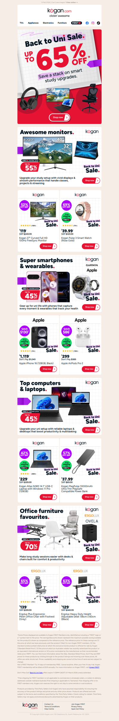 Up to 65% OFF in our Back to Uni Sale! 💻