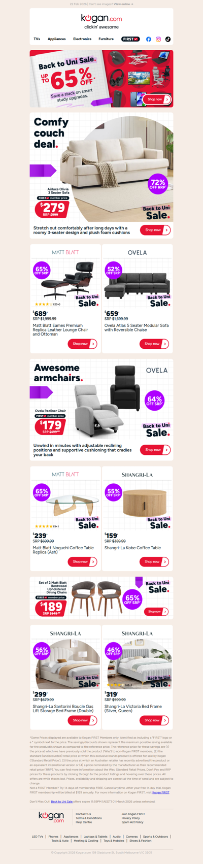 3 Seater Sofa ONLY $279 (72% OFF RRP) in our Back to Uni Sale!