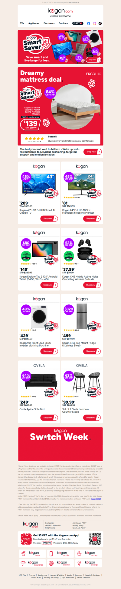 Kogan Smart Savers ⚡ Queen Pocket Spring Mattress ONLY $139 (84% OFF standard retail price)