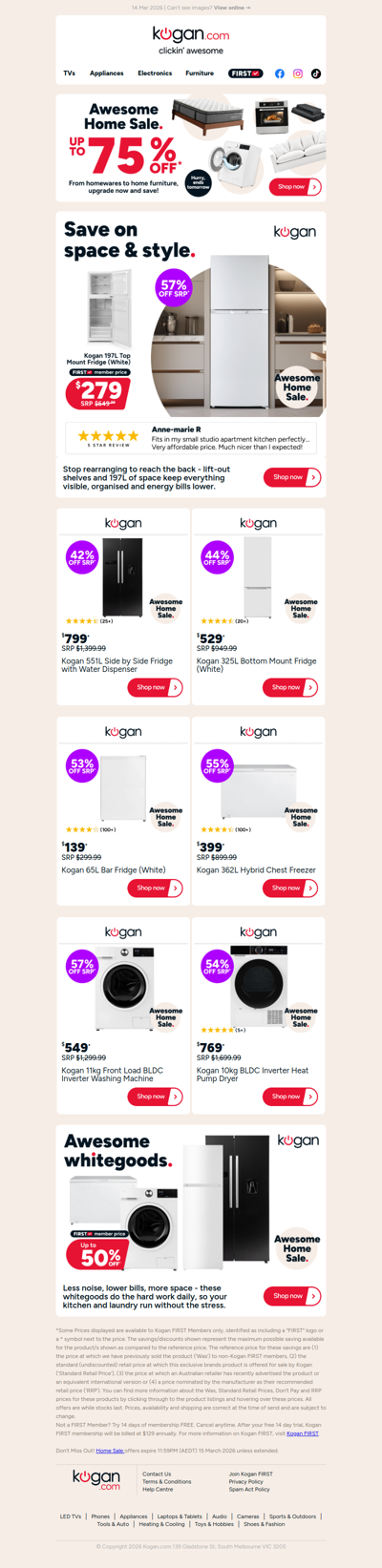 Hurry, up to 50% OFF Awesome Whitegoods in our Home Sale ENDS TOMORROW 🏠