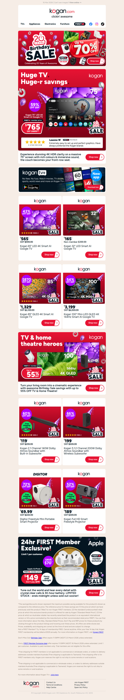 Birthday Sale Deal 🎉 Kogan 75