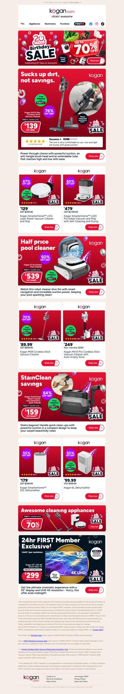 Suck More Spend Less ⚡ Kogan MX12 Max Stick Vac ONLY $139 (76% OFF standard retail price)