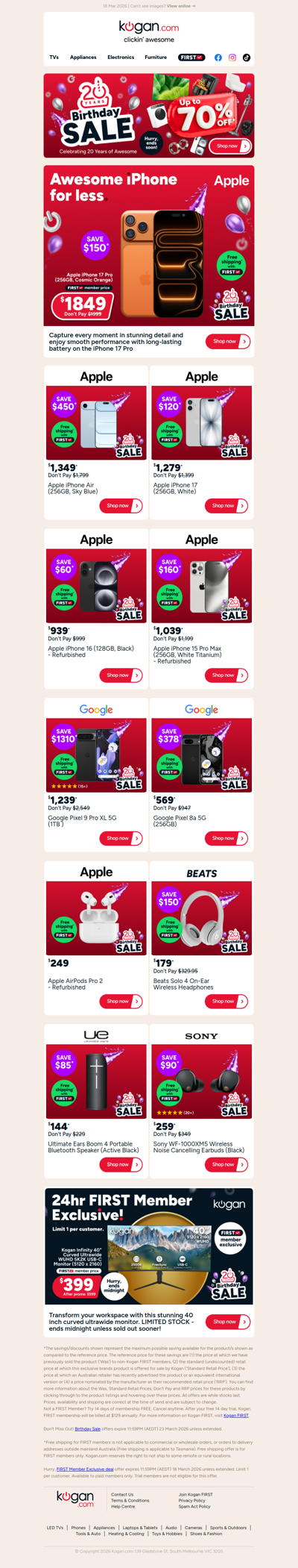 iPhone 17 Pro NOW $1,849 + Free Shipping (Don't pay $150 more at another store)