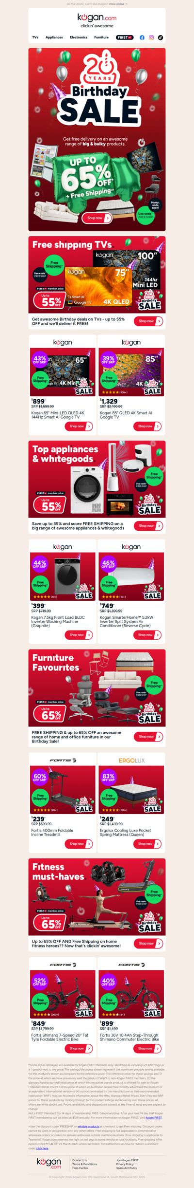 Birthday Sale Free Shipping 🎂 Up to 65% OFF + Free Shipping on Awesome TVs, Appliances, Furniture & More