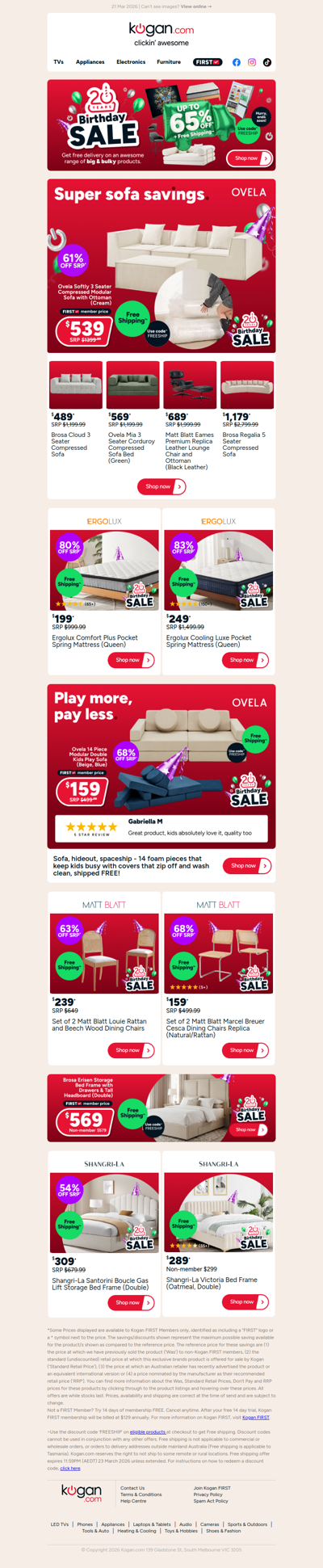 Birthday Sale Free Shipping Deal 🚚 3 Seater Sofa NOW $539 + FREE Shipping (61% OFF standard retail price)