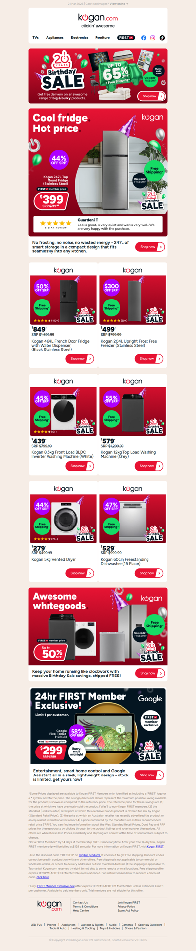 Up to 50% OFF + FREE Shipping on an Awesome Range of Whitegoods in our Birthday Sale 🎂