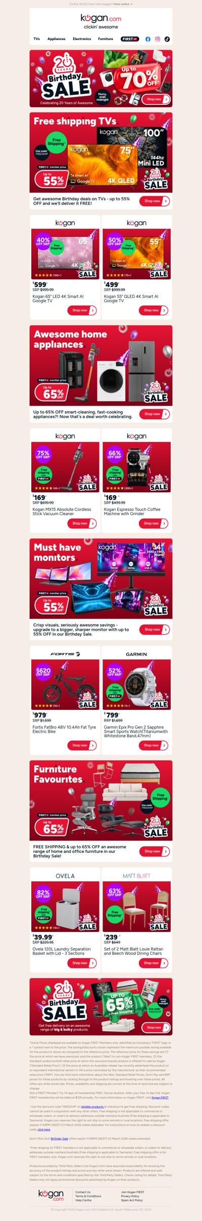 Birthday Sale ENDS MIDNIGHT 🚨 Up to 70% OFF awesome TVs, appliances, tech, furniture & more!