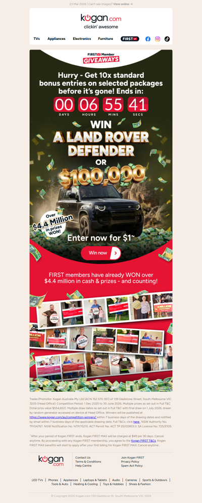 Xasd, WIN a Land Rover or $100K! ENTER NOW for 10x Standard Bonus Entries