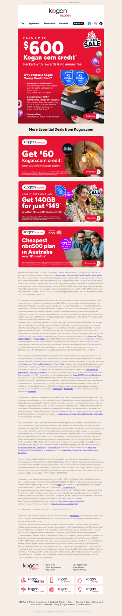 HURRY, ENDS SOON! Earn up to $600 Kogan.com credit† with a Kogan Credit Card! 😮