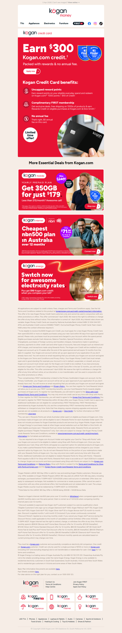 Earn $300 Kogan.com Credit with the Kogan Money Credit Card!