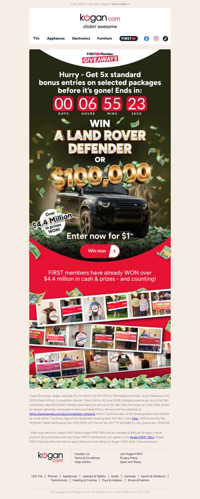 Xasd: Want to WIN a LAND ROVER DEFENDER OR 100K?🚨 5X standard Bonus Entries ends TONIGHT!