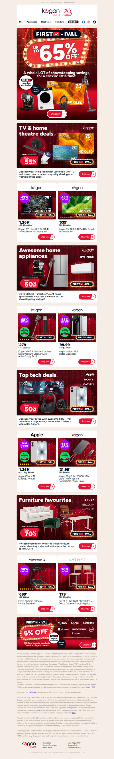 FIRST-ival Sale on NOW ⚡️ Up to 65% OFF Showstopping TVs, Tech, Appliances & More!