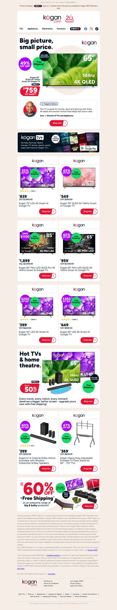 Free Shipping TV Deal 🚚 65