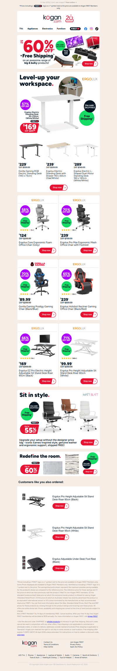 Electric Standing Desk ONLY $169 + FREE Shipping (57% OFF standard retail price)