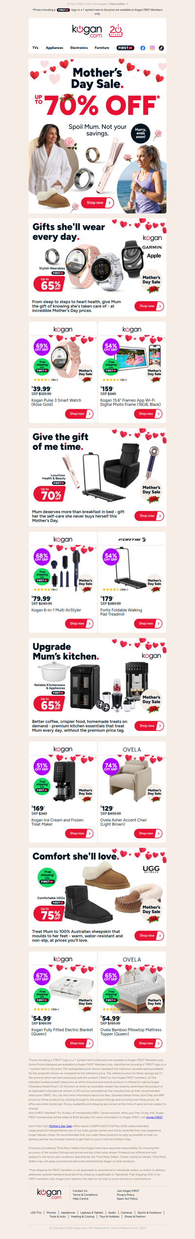 Mother's Day Sale on NOW 🎁 Up to 70% OFF an awesome range of wearables, UGGs & more!