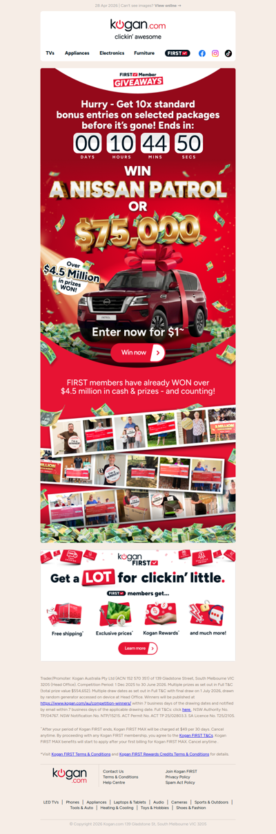 Xasd, WIN a Nissan Patrol or $75K CASH – 10X Standard Bonus Entries ENDS TONIGHT! 🎯