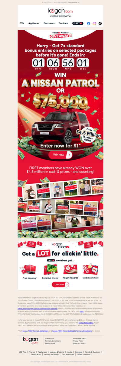 Xasd, WIN a Nissan Patrol or $75K CASH – 7X Standard Bonus Entries ENDS TOMORROW! 🚨