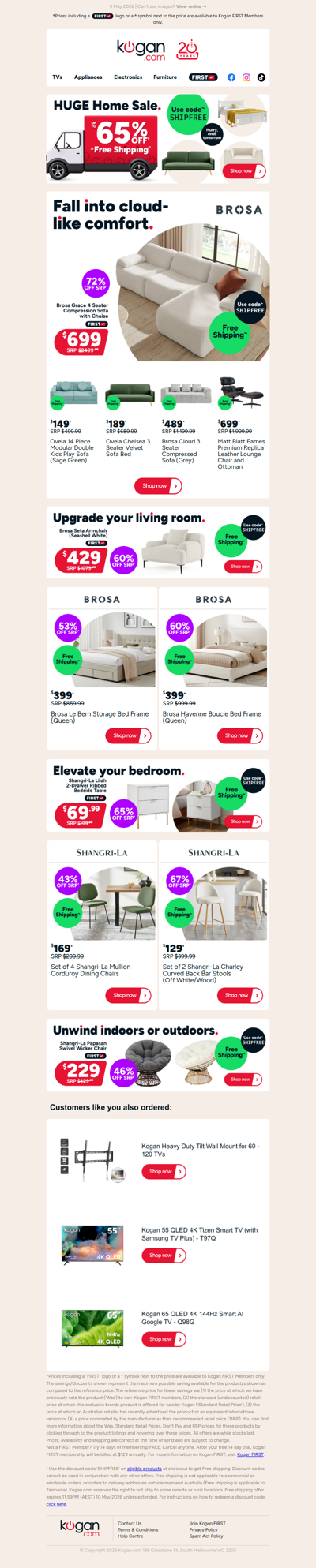 Brosa 4 Seater Sofa ONLY $699 + FREE shipping! (72% OFF standard retail price)