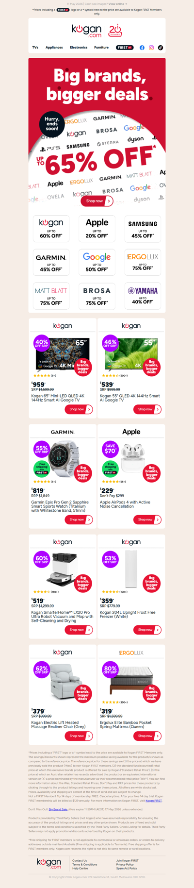 Up to 65% OFF in our Big Brand Sale ‼️ Save on Kogan, Apple, Samsung, Brosa & more!