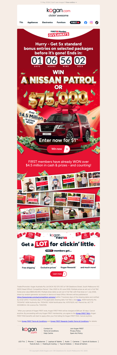 Xasd, still want to WIN a Nissan Patrol or $75K CASH? 5X standard bonus entries ENDS TOMORROW! 🔥