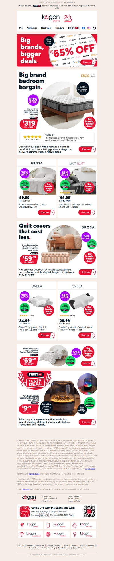 Ergolux Elite Bamboo Spring Mattress (Queen) ONLY $319 (80% OFF standard retail price)