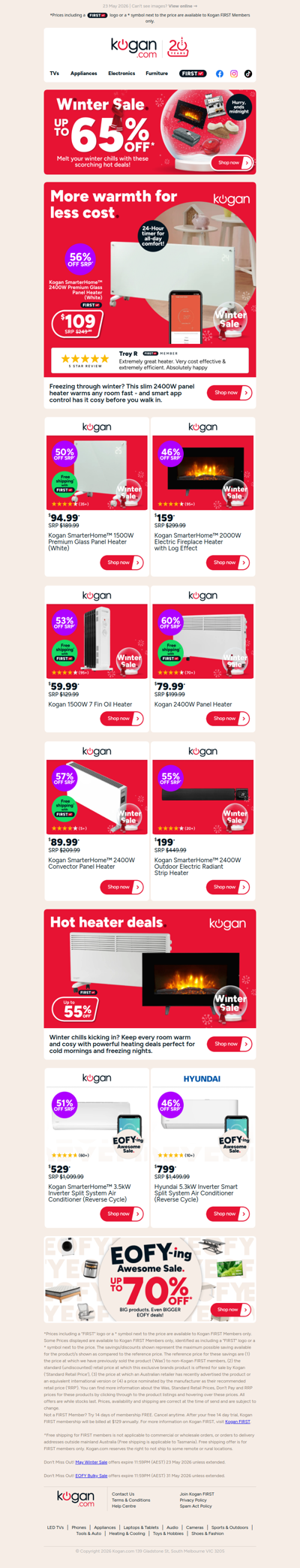 Cosy Upgrade 🔥 SmarterHome™ 2400W  Premium Glass Panel Heater ONLY $109! (56% OFF standard retail price)