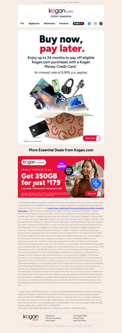 Buy now, pay later on TVs, appliances and more at Kogan.com!