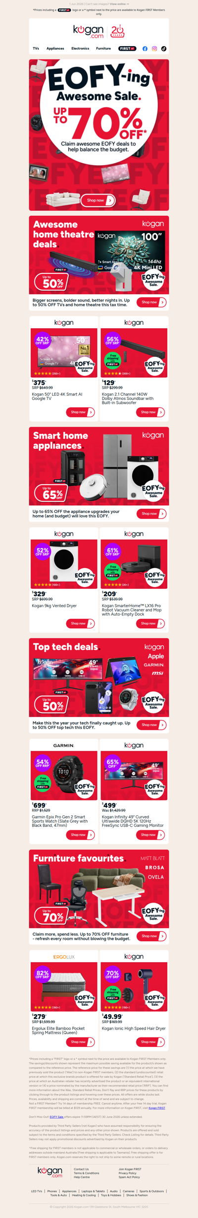 EOFY Sale on NOW 💥 Up to 70% OFF awesome TVs, appliances, furniture & more!