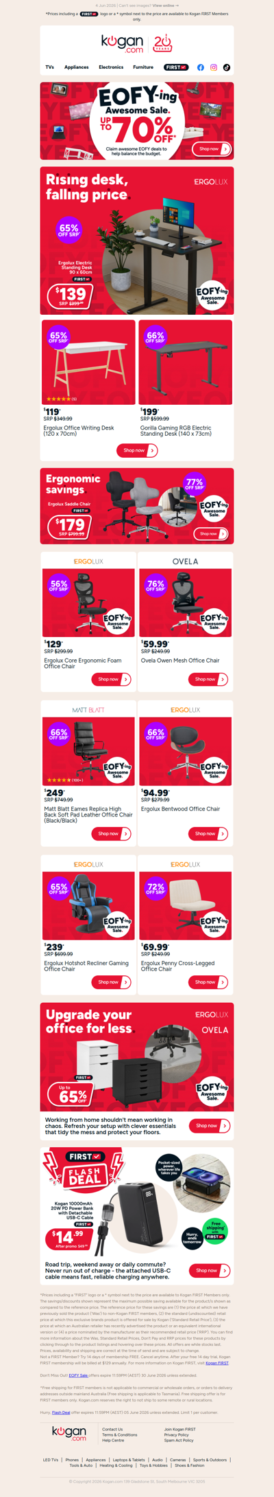 EOFY-ing Awesome Electric Standing Desk ONLY $139 (65% OFF standard retail price)