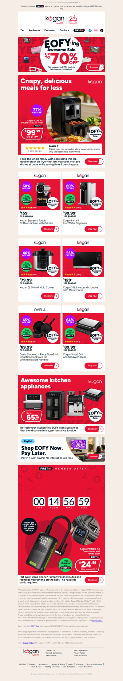 EOFY deal 🍗 Kogan XXXL 11L Double Stack Air Fryer ONLY $99.99 (77% OFF standard retail price)