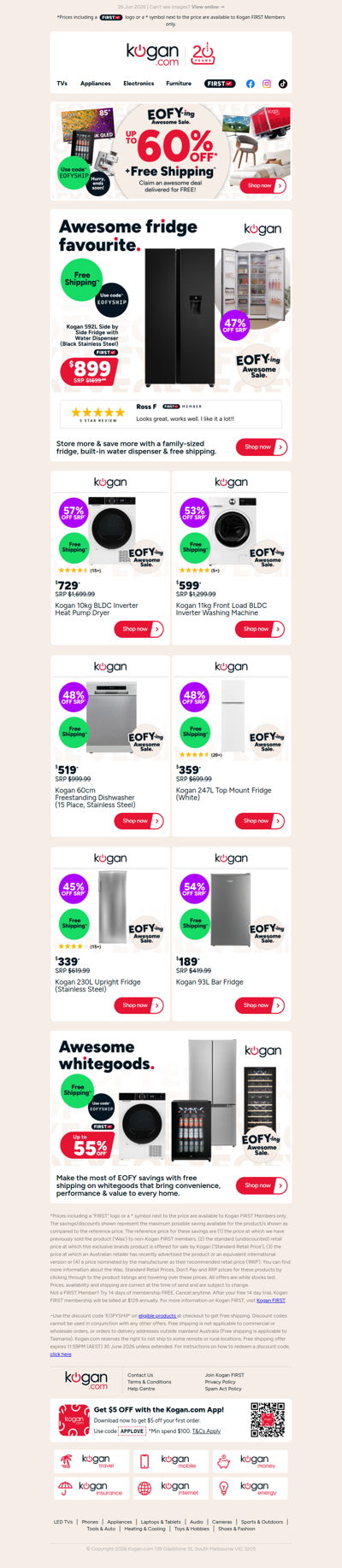 Up to 55% OFF + Free Shipping on awesome whitegoods in our EOFY Sale!