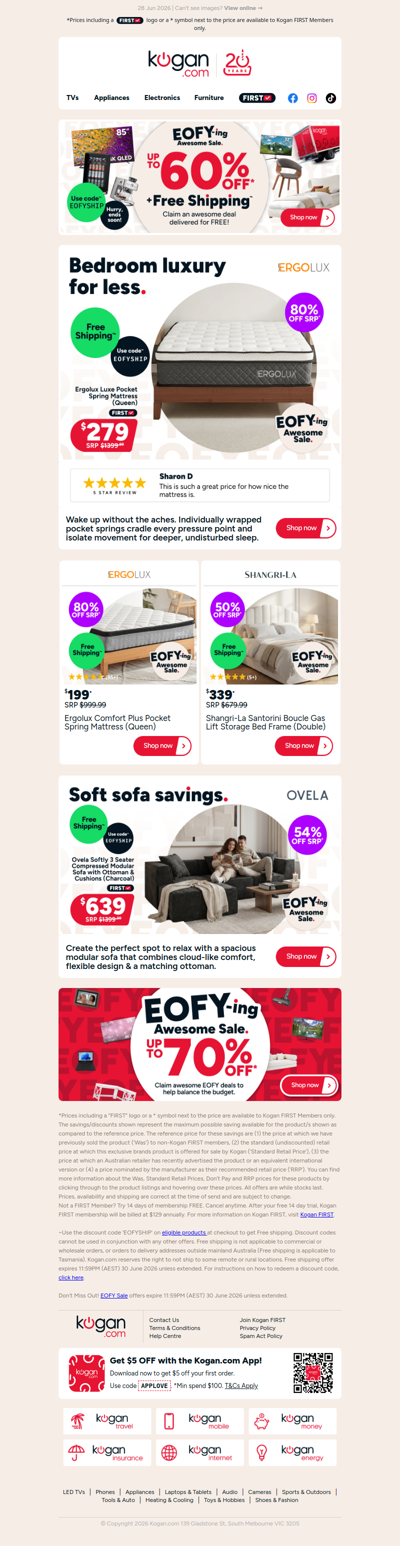 Only $279 for this Ergolux Pocket Spring Mattress (Queen) + free shipping in our EOFY sale! (80% OFF standard retail price)